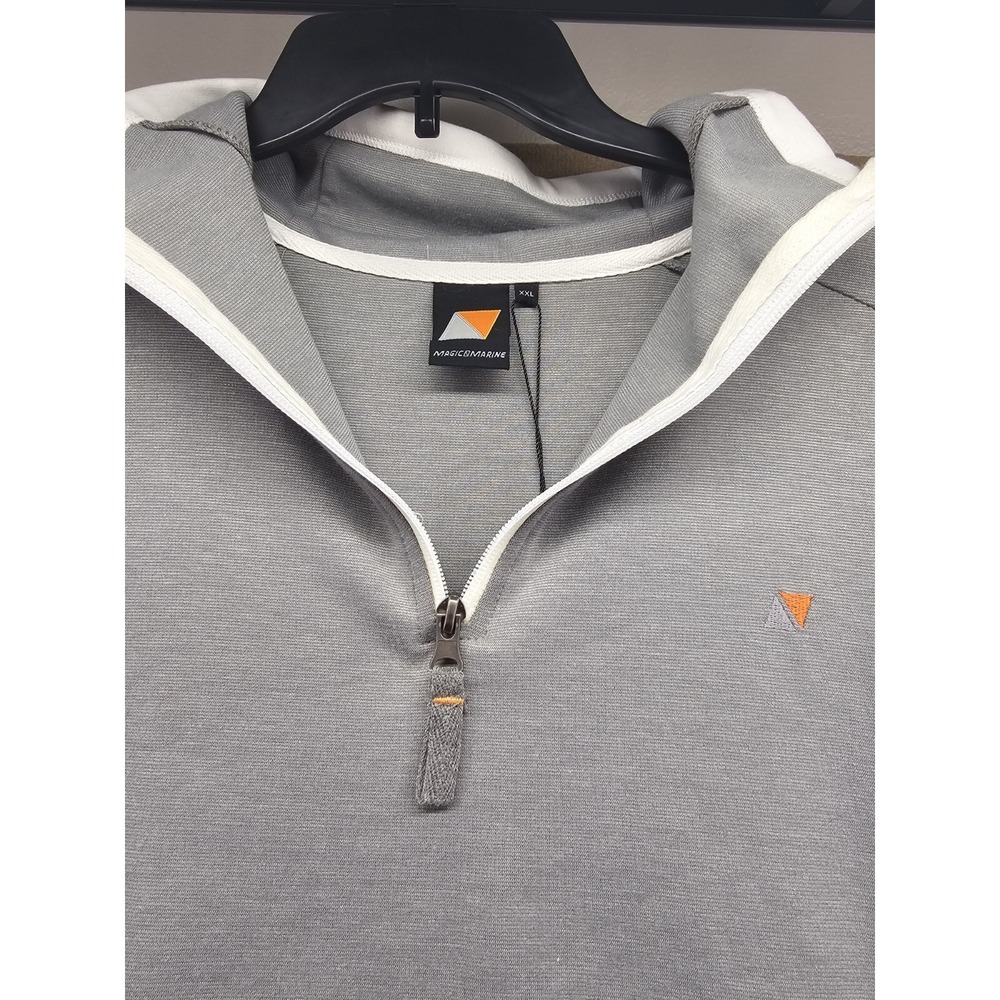 NWT Magic Marine Men's 1/4 Zip Pullover  Long Sleeve Gray White Trim Size 2XL